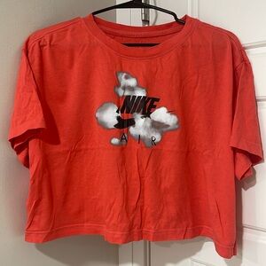 Nike Clouds Logo Crop Top Short Sleeve Shirt | Orange/Red Color | Size L Womens